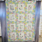 Vintage Baby Quilt Hand Embroidered Animal Panels Pastel 40x57 Cottage Nursery