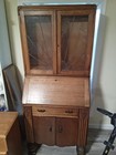 Oak Secretary Desk Lead Glass Windows Vintage  Very Nice Piece 