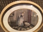 Old Prints - Oval Frames   Mother With Child- Baby-dog   Victorian   Art Nouveau