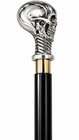 Gothic Skull Head Walking Cane  Brass Handle Silver Finish  Wooden Shaft  36 Inc