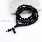 6 8 10mm Black Agate Round Gems Tibet Buddhist 108 Prayer Beads Mala Bracelet