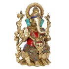 Large Brass Sitting Ganesh On Lotus Idol Mangalkari Ganesh Ganpati Murti Bhagwan