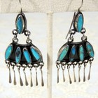 Rare Old Pawn Zuni Or Pueblo Turquoise Dangle Sterling Silver Earrings Antique