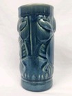 Libbey Blue Ceramic Tiki Tribal Hawaii Drinking Glass Mug Tankard 7  H X 3  Dia 