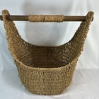 Vintage Seagrass Basket With Wood Handle Large Beautiful Antique Woven Seagrass 