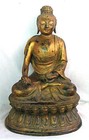Huge Bronze Buddah W Gilding Antique C 1880