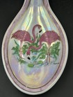 Vintage Iridescent Pink Flamingo Spoon Rest 8 5  Long Ceramic