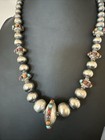 Multicolor Spiny Navajo Pearls Turquoise Sterling Silver Necklace 23    19448