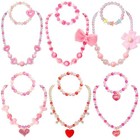 Kids Classic Jewelry  6 Set Beaded Necklace And Bracelet For Girl Pink Heart 1