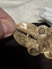 Rare Antique Gilt Brass Filigree Belt Buckle Grapes Vines Flowers Repousse