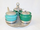 Vtg Mw Laird Argental Hand Wrought Aluminum   Turquoise Pottery Condiment Caddy
