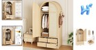 Wood Armoire Wardrobe Closet 4 Drawers Bedroom Rattan Doors Hanging Section Tall