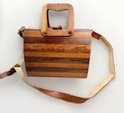 Vintage 70s Wooden Handbag Box Purse Geometric Mid Century Modern Retro Boho