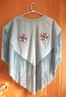 Turquoise Suede Native American Long Fringed Shawl W beaded Medalion Accents