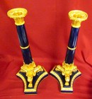 Matching Pair Of Antique French Empire Style Gilt Bronze   Marble Candlesticks 