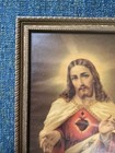 Vintage 50s  Sacred Heart Of Jesus Print Wooden Frame Catholic Art Mcm 8x10