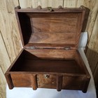 Vintage Wooden Oak Treasure Chest Box 12 l 5  Deep Sturdy Hardware For Locking