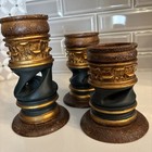 Vintage Barley Twist Wood Crackled  Regency Wooden Column Candle Holder Set Of 3