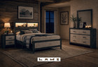 New 4pc Queen King Brown Gray Bookcase Bedroom Set W  Headboard Lighting B d m n