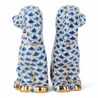 Large Porcelain Blue Fishnet Fish Net Dogs Spaniels Figurines Pair