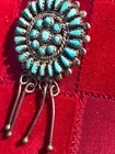 Vintage  Zuni Native American Signed Petite Point Turquoise Pendant