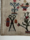 Antique Cross Stitch Sampler Dated Signed 18- Thimble Scissors