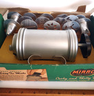 1950 s Mirro Alumilite Cooky   Pastry Press W 15 Fancy Shapes Wooden Holder