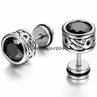 2pcs Men Retro Wolf Totem Cubic Zirconia Inlay Stainless Steel Ear Stud Earrings