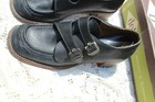 Vintage 1960s Black Leather 2 Buckle Wood Stack Heel Womens Shoes W Org Box 6 5