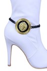 Women Black Metal Chain Boot Bracelet Shoe Anklet Gold Lion Charm Street Hip Hop