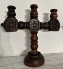 Vintage Spanish Revival  Wood 3 Candle Carved Wooden Candelabra Pair Vtg  Calif 