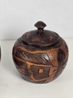 Large Hand Carved   Turned Wood Bowl With Lid Floral Pattern Set Of 2 