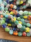 Vintage Lampwork Beads 12in Strand Multicolor Rose 1940s  Flower Beads