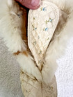 Antique Victorian White Silk Quilted Baby Boots Rabbit Fur Trim Leather Soles