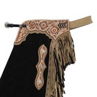 Desert Noir Black Suede Leather Chinks Chaps Floral Tooling Fringe Rodeo New