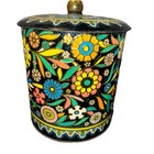 Vintage 1975 Daher Black Floral Series Embossed Tall Biscuit Tin Made In England