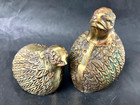 Two Vintage Solid Brass Quail Figurines  Mid-century Home Decor Pair