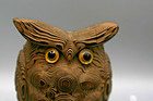 Vintage Japan  Owl  Wooden Cryptomeria Glass Eyes 5    E1