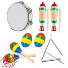 6in Wood Tambourine Guiro Maracas Shakers Triangle Music Set