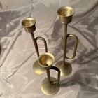 Set 3 Tiered Trombone Candleholders Brass Vtg Graduated Size Rich With Patina