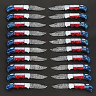 Lot Of 20 Pcs Handmade Damascus Steel Folding Knives  Pocket Knives With Sheaths