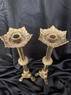 Antique Gothic Revival Brass Altar Candlesticks Pair Ornate Church 18  Tall