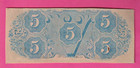 1863  5 Five Dollars Confederate States Of America Cu Note Civil War Currency