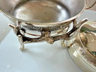 Victorian Gorgeous Footed Silverplate Leaf Handled Covered Bovine Butter Plate