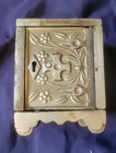 Antique J e Stevens Cast Iron Ornate Floral Safe Metal Bank 4 25   3 25 x2 75 