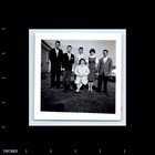 Old Vintage Square Photo Men Women In Yard Outside House Snapshot Picture