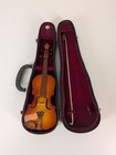 Vintage Collectible Miniature Violin String Instrument Sculpture W  Bow   Case