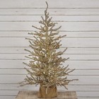 New Primitive Farmhouse Christmas Tree Tinsel Silver Gold Hue Holiday 3 Ft
