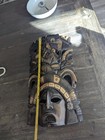 Wood Hand Carved Mayan Aztec  Warrior Face Mask  Wall Decor 