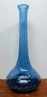 Vintage Dark Blue Crackle Glass Bud Vase Mid Century Modern 11 5 